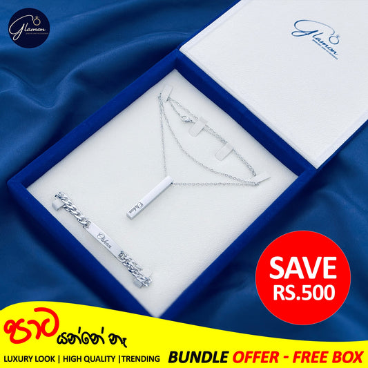 Bundle Offer-Customized Name Bracelet and Necklace For Men-With Gift Box-SILVER