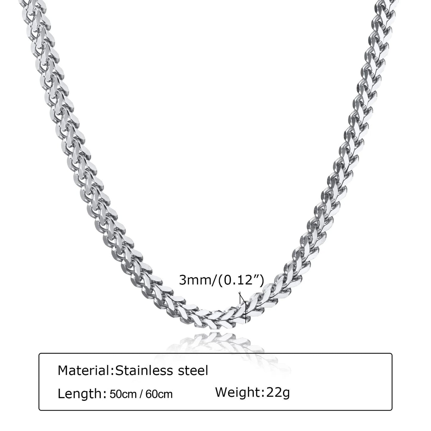 3mm Thick Diamond Cut Franco Chain Stainless Steel Never Fade Necklace For Men Women