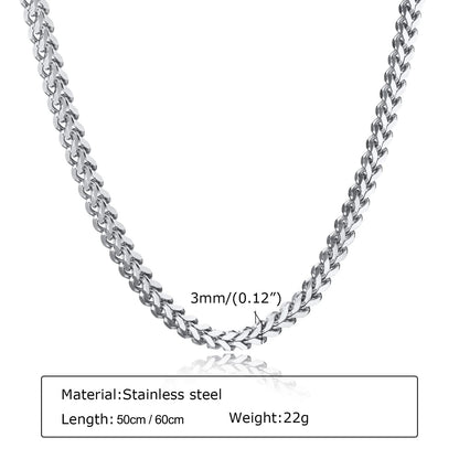 3mm Thick Diamond Cut Franco Chain Stainless Steel Never Fade Necklace For Men Women