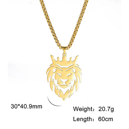Lion With King Crown Necklace For Men Sri Lanka Cricket Lion Charm Necklace Vintage Mens Box Chain Necklace Pendant Choker Jewelry Gifts for Men