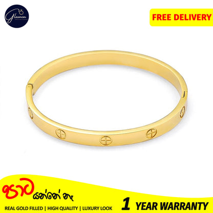 Glamon Luxury Gold Bangles For Women Cross Design Waterproof LOVE Crystal Bangle Oval Beslet Gold Jewellery Stainless Steel Bracelet for Girls Gift Jewelry