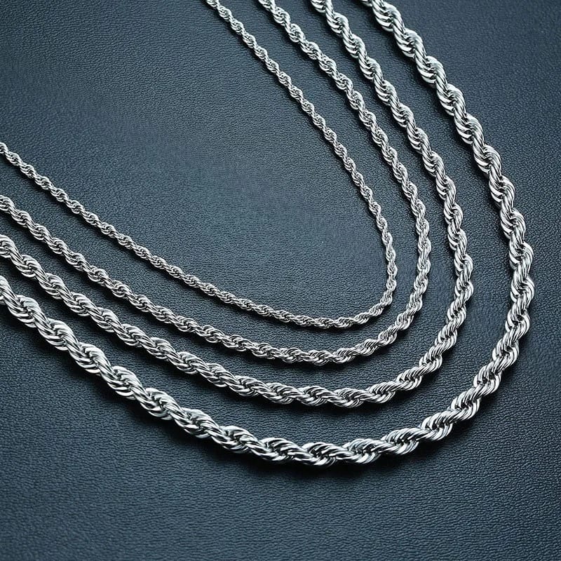 3mm-5mm Rope Chain Necklace Stainless Steel Never Fade Waterproof Men Women Necklaces