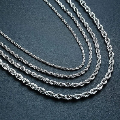 3mm-5mm Rope Chain Necklace Stainless Steel Never Fade Waterproof Men Women Necklaces
