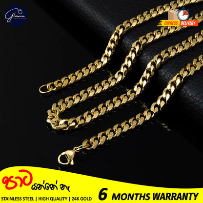 Cuban Link Chain Necklace Waterproof Stainless Steel Gold Color