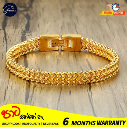 6mm Thick Double Franco Chain Gold Bracelet For Men High Quality Stainless Steel Diamond Cut Bali Foxtail Link Mens Bracelet Boys Gift Items Birthday