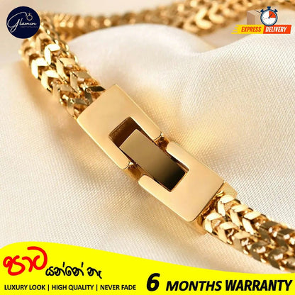 6mm Thick Double Franco Chain Gold Bracelet For Men High Quality Stainless Steel Diamond Cut Bali Foxtail Link Mens Bracelet Boys Gift Items Birthday