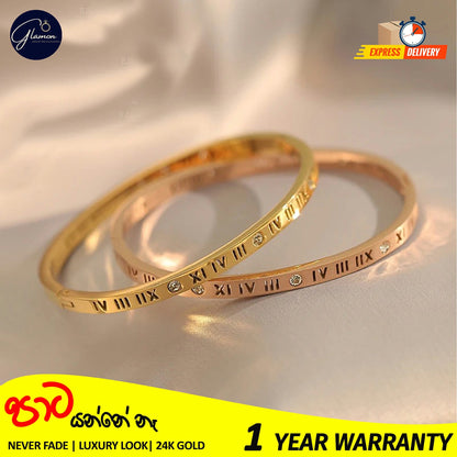 Luxury Roman Numerals Bracelet For Girls High Quality Elegant Bangle For Women Gold Jewellery Stainless Steel Cartier Bangles For Girls Wedding Beslet For Girls CZ Rhinestone Bracelets & Bangles For Women Gifts For Girlfriend