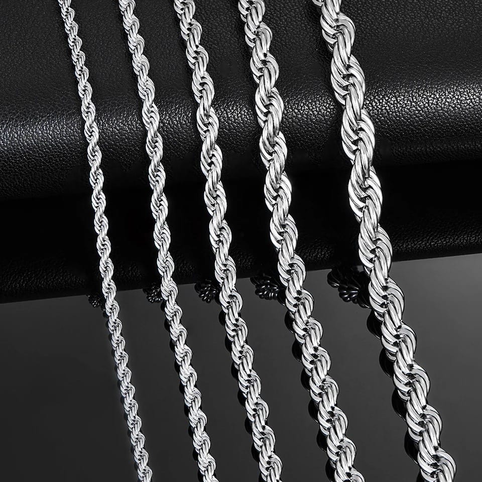 3mm-5mm Rope Chain Necklace Stainless Steel Never Fade Waterproof Men Women Necklaces
