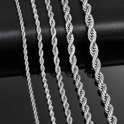 3mm-5mm Rope Chain Necklace Stainless Steel Never Fade Waterproof Men Women Necklaces