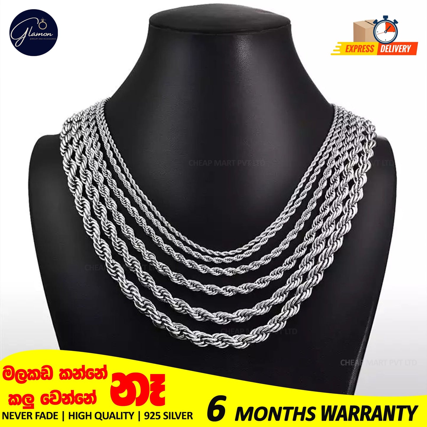 3mm-5mm Rope Chain Necklace Stainless Steel Never Fade Waterproof Men Women Necklaces