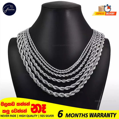 3mm-5mm Rope Chain Necklace Stainless Steel Never Fade Waterproof Men Women Necklaces