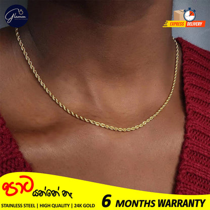 3mm Rope Chain Necklace Stainless Steel Waterproof Gold Color