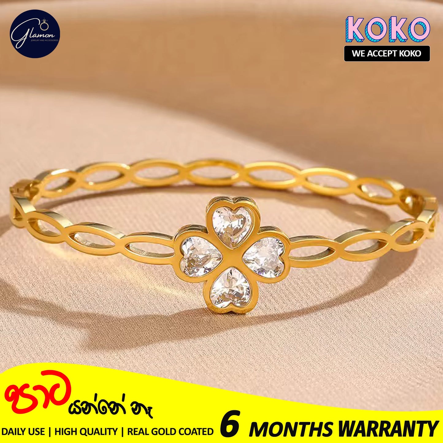 Glamon Trendy Hollow Cubic Zirconia Luxury Stainless Steel Bangles For Women High Quality Lucky Leaf Korean Fashion Minimalist Bracelets For Girls Gift items Jewellery