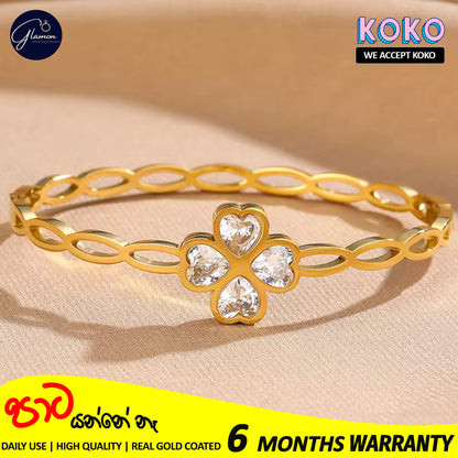 Glamon Trendy Hollow Cubic Zirconia Luxury Stainless Steel Bangles For Women High Quality Lucky Leaf Korean Fashion Minimalist Bracelets For Girls Gift items Jewellery