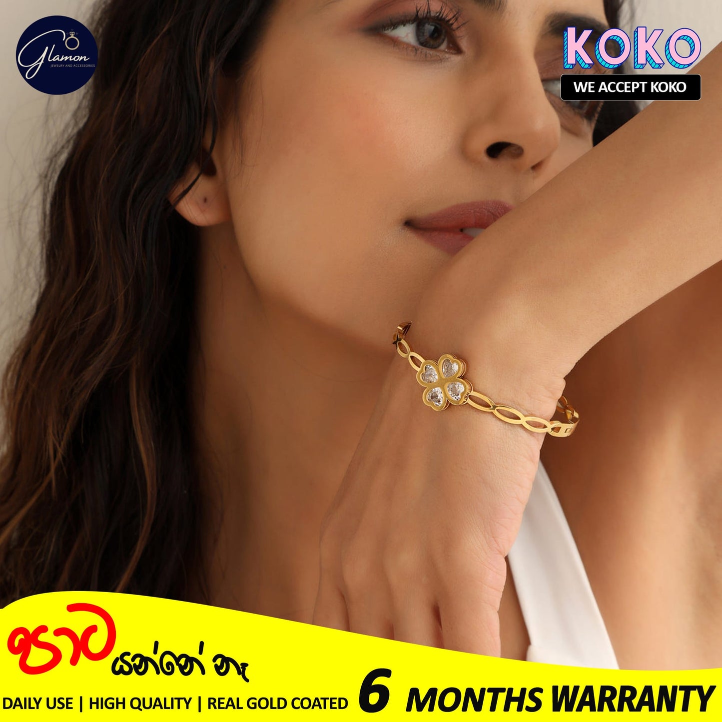 Glamon Trendy Hollow Cubic Zirconia Luxury Stainless Steel Bangles For Women High Quality Lucky Leaf Korean Fashion Minimalist Bracelets For Girls Gift items Jewellery