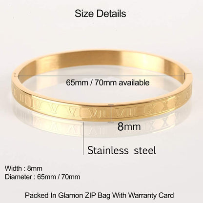 Luxury Mens Stainless Steel Stylish Carving Roman Numeral Bangle Bracelet Couple Roman Bangle
