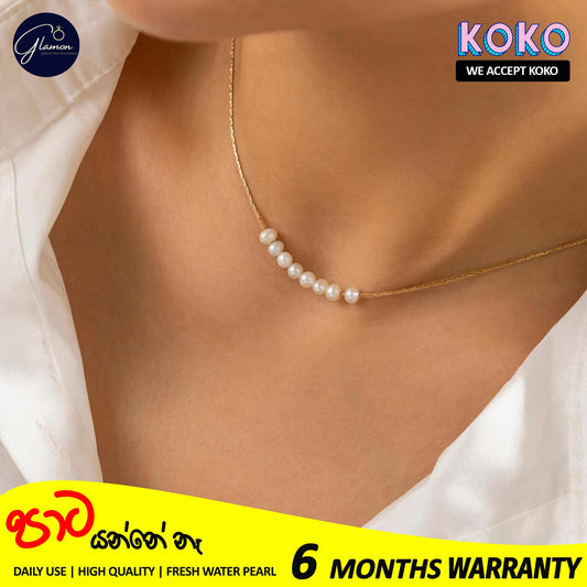 Glamon Fresh Water Pearl Necklace For Girls Stainless Steel Gold Chain Necklaces Women Korean Fashion Gold Plated Jewellery Gift For Girlfriend Birthday Valentine Wedding Jewelery