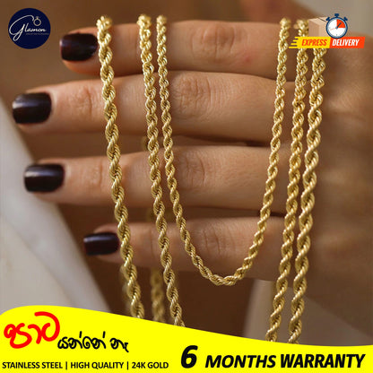 3mm Rope Chain Necklace Stainless Steel Waterproof Gold Color