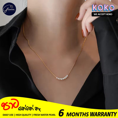 Glamon Fresh Water Pearl Necklace For Girls Stainless Steel Gold Chain Necklaces Women Korean Fashion Gold Plated Jewellery Gift For Girlfriend Birthday Valentine Wedding Jewelery