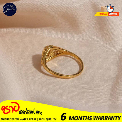 Glamon Luxury Gold Plated Freshwater Pearl Waterproof Rings for Girls Stainless Steel Hollow Design Durable Waterproof Jewelry for Everyday wear and Special Occasions