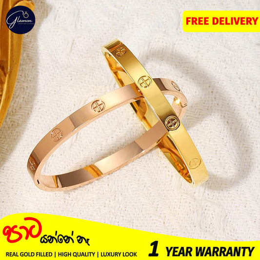 Glamon Luxury Gold Bangles For Women Cross Design Waterproof LOVE Crystal Bangle Oval Beslet Gold Jewellery Stainless Steel Bracelet for Girls Gift Jewelry