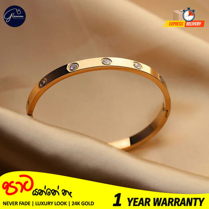 Luxury Gold Coated Stainless Steel 6mm Crystal Love Cartier Stone Bangle Bracelet For Women