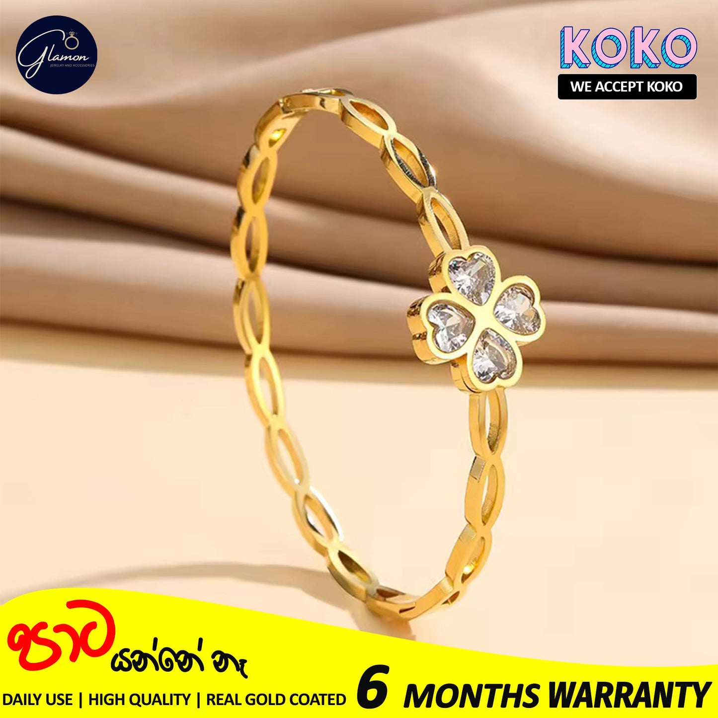 Glamon Trendy Hollow Cubic Zirconia Luxury Stainless Steel Bangles For Women High Quality Lucky Leaf Korean Fashion Minimalist Bracelets For Girls Gift items Jewellery