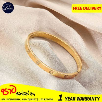Glamon Luxury Gold Bangles For Women Cross Design Waterproof LOVE Crystal Bangle Oval Beslet Gold Jewellery Stainless Steel Bracelet for Girls Gift Jewelry
