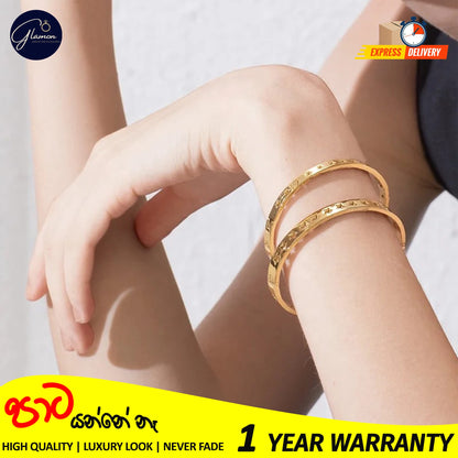 Glamon Luxury Hollow Star Design Gold Bangle For Women 316L Stainless Steel High Polished Gold Plated Bangle For Girls Stylish Rich Look Bracelets & Bangles Gifts For Girlfriend Gold Jewellery Cuff Bracelet For Girls Accessories