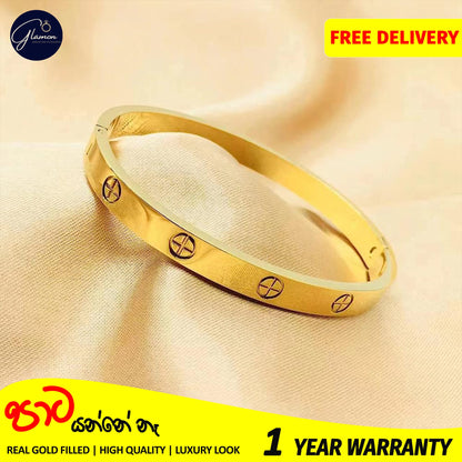 Glamon Luxury Gold Bangles For Women Cross Design Waterproof LOVE Crystal Bangle Oval Beslet Gold Jewellery Stainless Steel Bracelet for Girls Gift Jewelry