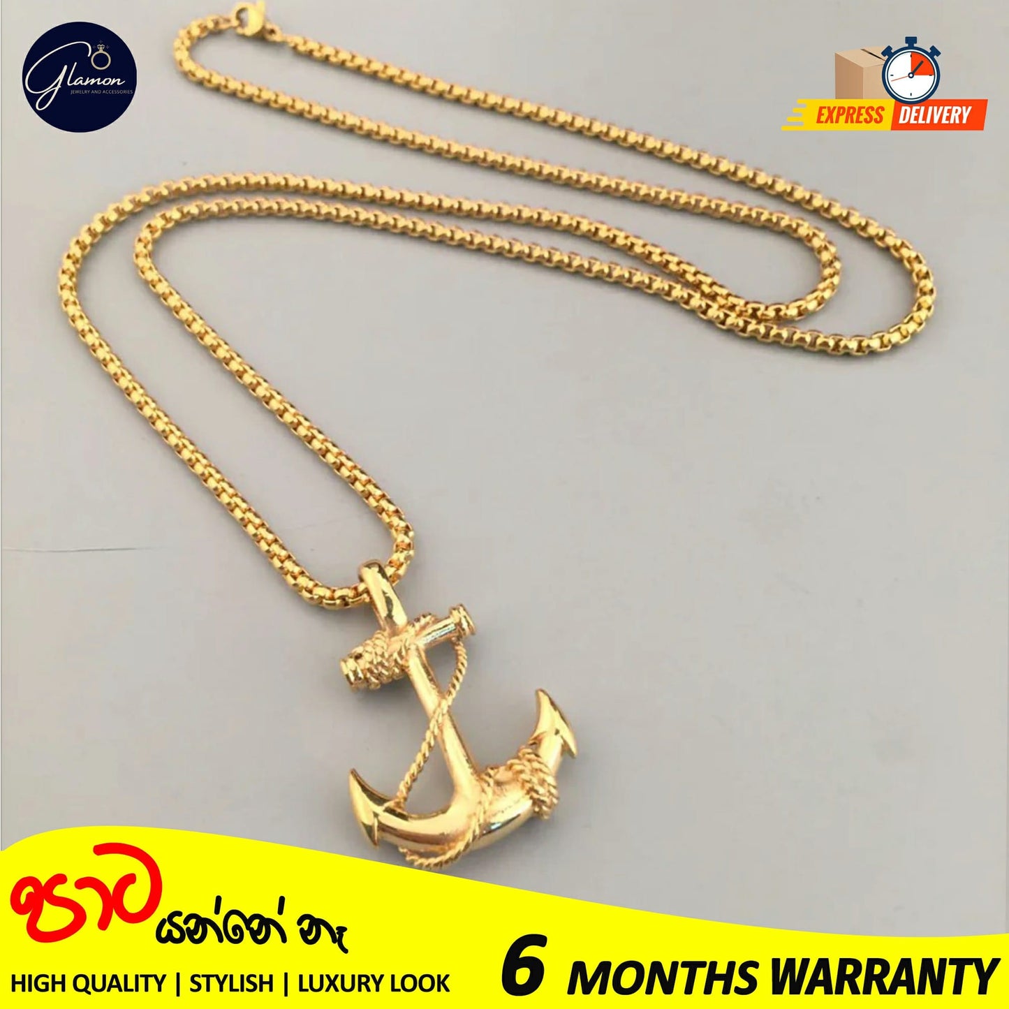 Anchor Pendant With Box Chain Necklace For Men Women Stainless Steel Waterproof