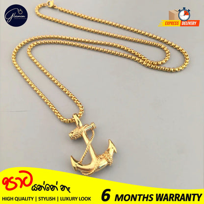 Anchor Pendant With Box Chain Necklace For Men Women Stainless Steel Waterproof