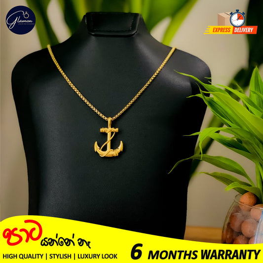 Anchor Pendant With Box Chain Gold Color