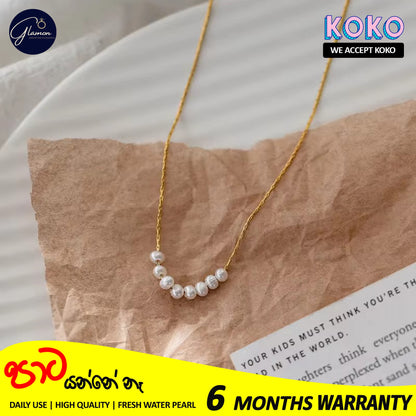 Glamon Fresh Water Pearl Necklace For Girls Stainless Steel Gold Chain Necklaces Women Korean Fashion Gold Plated Jewellery Gift For Girlfriend Birthday Valentine Wedding Jewelery
