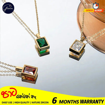 Glamon High Quality Red Green White Necklace For Girls Stainless Steel Gold Chain Clavicle Luxury Zircon Gold Plated necklace Women Jewellery Gift