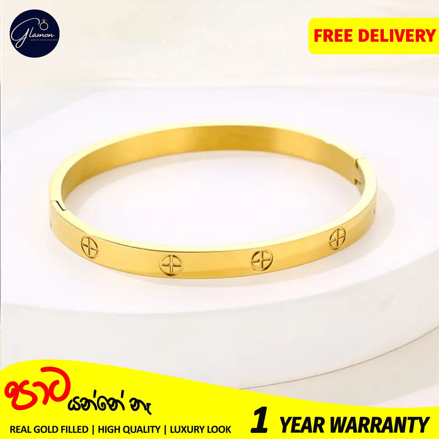 Glamon Luxury Gold Bangles For Women Cross Design Waterproof LOVE Crystal Bangle Oval Beslet Gold Jewellery Stainless Steel Bracelet for Girls Gift Jewelry