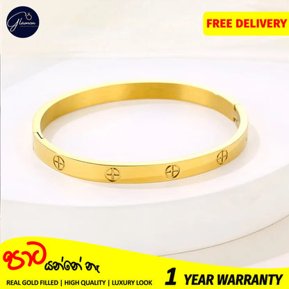 Glamon Luxury Gold Bangles For Women Cross Design Waterproof LOVE Crystal Bangle Oval Beslet Gold Jewellery Stainless Steel Bracelet for Girls Gift Jewelry