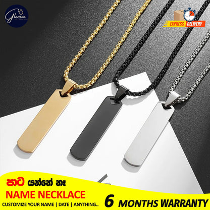 Square Name Pendant Necklace For Men Stainless Steel Customized Jewellery Gift Gold Silver Black