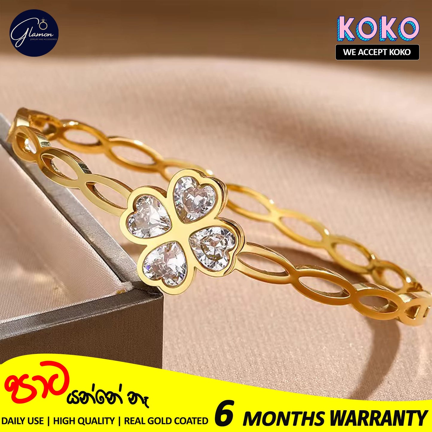 Glamon Trendy Hollow Cubic Zirconia Luxury Stainless Steel Bangles For Women High Quality Lucky Leaf Korean Fashion Minimalist Bracelets For Girls Gift items Jewellery