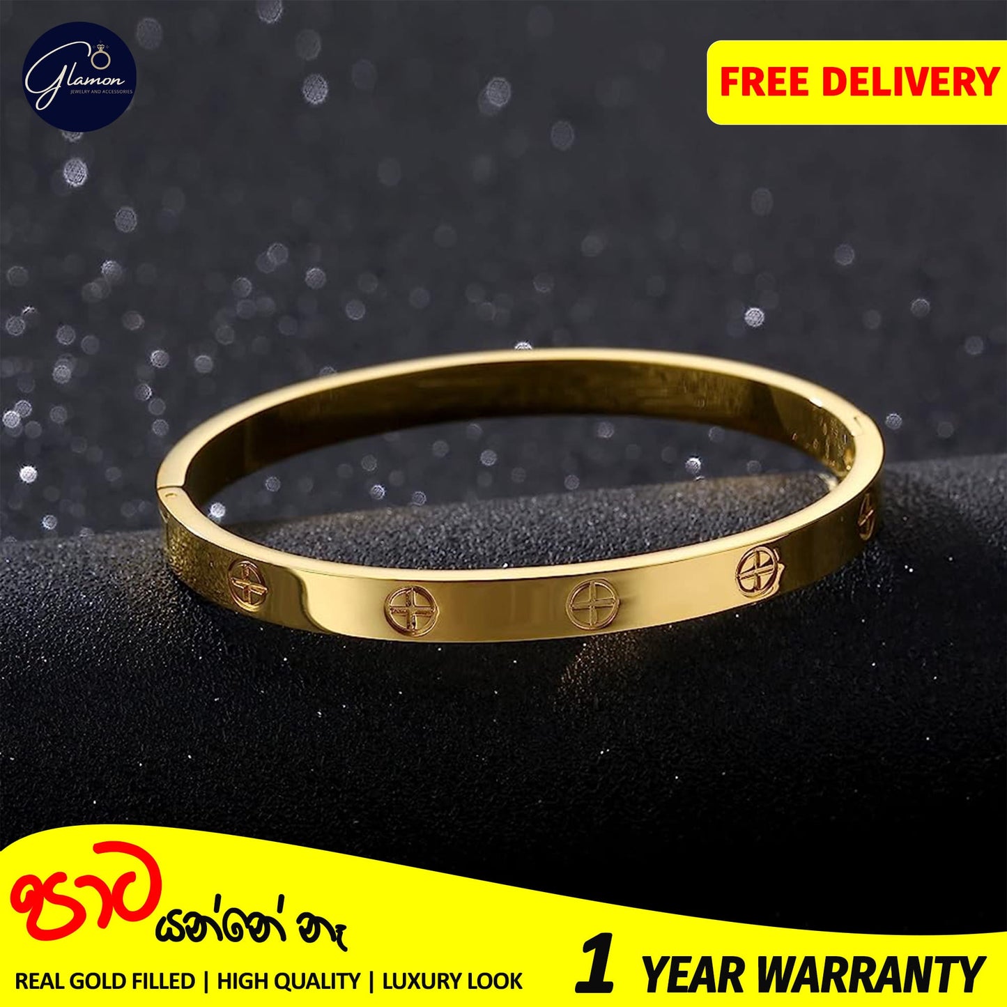 Glamon Luxury Gold Bangles For Women Cross Design Waterproof LOVE Crystal Bangle Oval Beslet Gold Jewellery Stainless Steel Bracelet for Girls Gift Jewelry