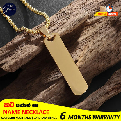 Square Name Pendant Necklace For Men Stainless Steel Customized Jewellery Gift Gold Silver Black