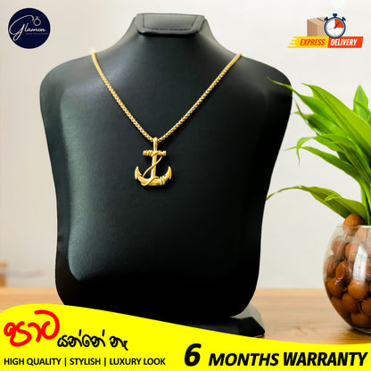 Anchor Pendant With Box Chain Gold Color