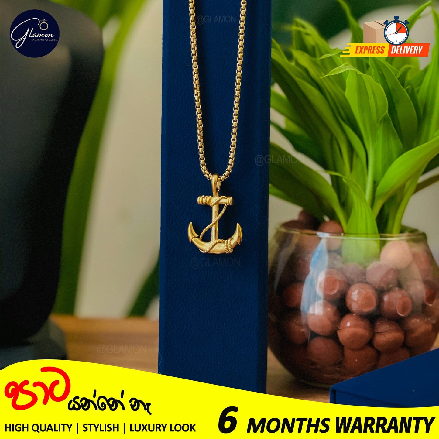 Anchor Pendant With Box Chain Necklace For Men Women Stainless Steel Waterproof