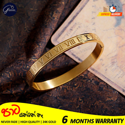 Luxury Mens Stainless Steel Stylish Carving Roman Numeral Bangle Bracelet Couple Roman Bangle