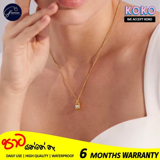 Glamon High-Grade Gold Stainless Steel Women's Pearl Peanut Pendant Necklace For Girls Gold Chain Nekles - Elegant Light Luxury Fashion Jewelry Accessories for Special Occasions, Anniversary Celebrations, Valentine's Day Gifts, and Everyday Wear