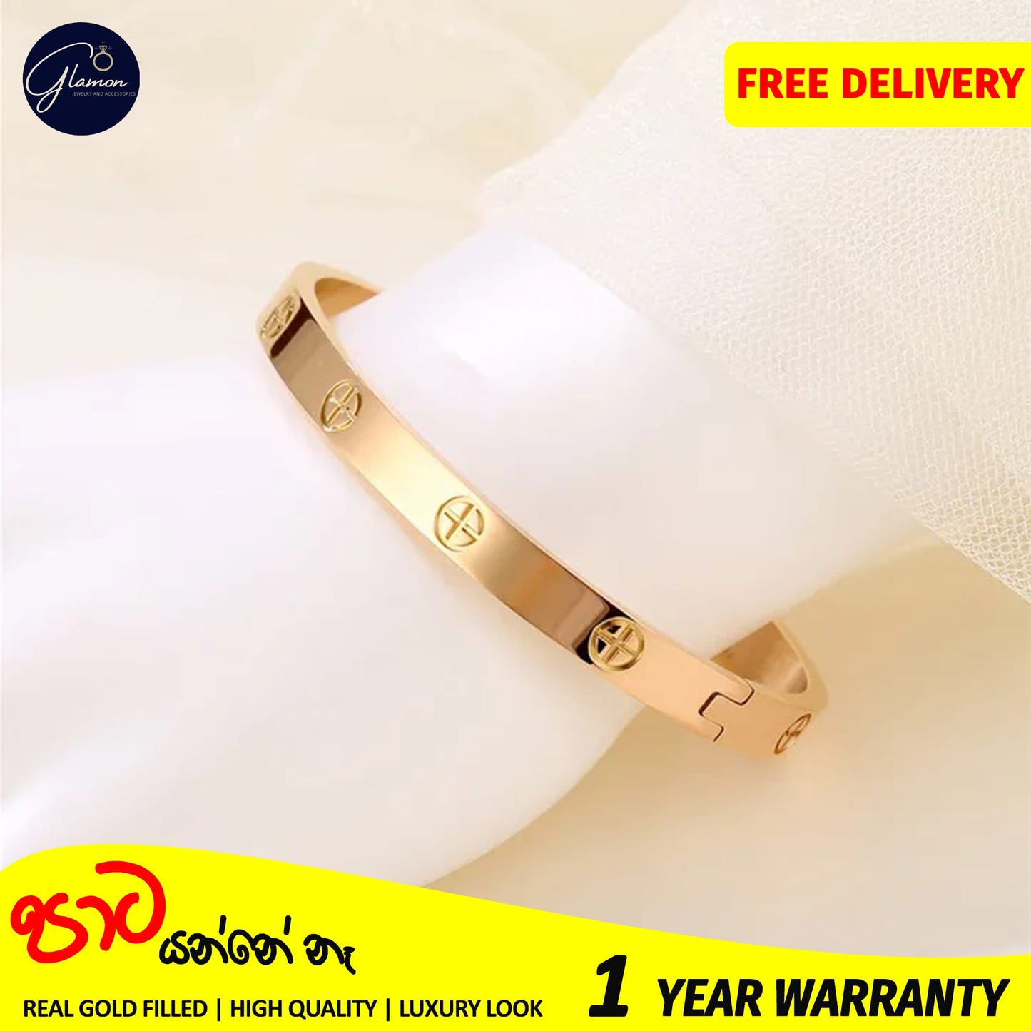 Glamon Luxury Gold Bangles For Women Cross Design Waterproof LOVE Crystal Bangle Oval Beslet Gold Jewellery Stainless Steel Bracelet for Girls Gift Jewelry