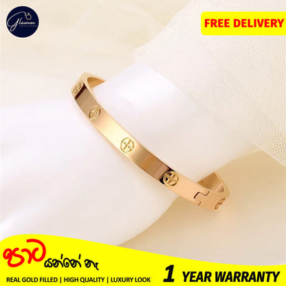 Glamon Luxury Gold Bangles For Women Cross Design Waterproof LOVE Crystal Bangle Oval Beslet Gold Jewellery Stainless Steel Bracelet for Girls Gift Jewelry