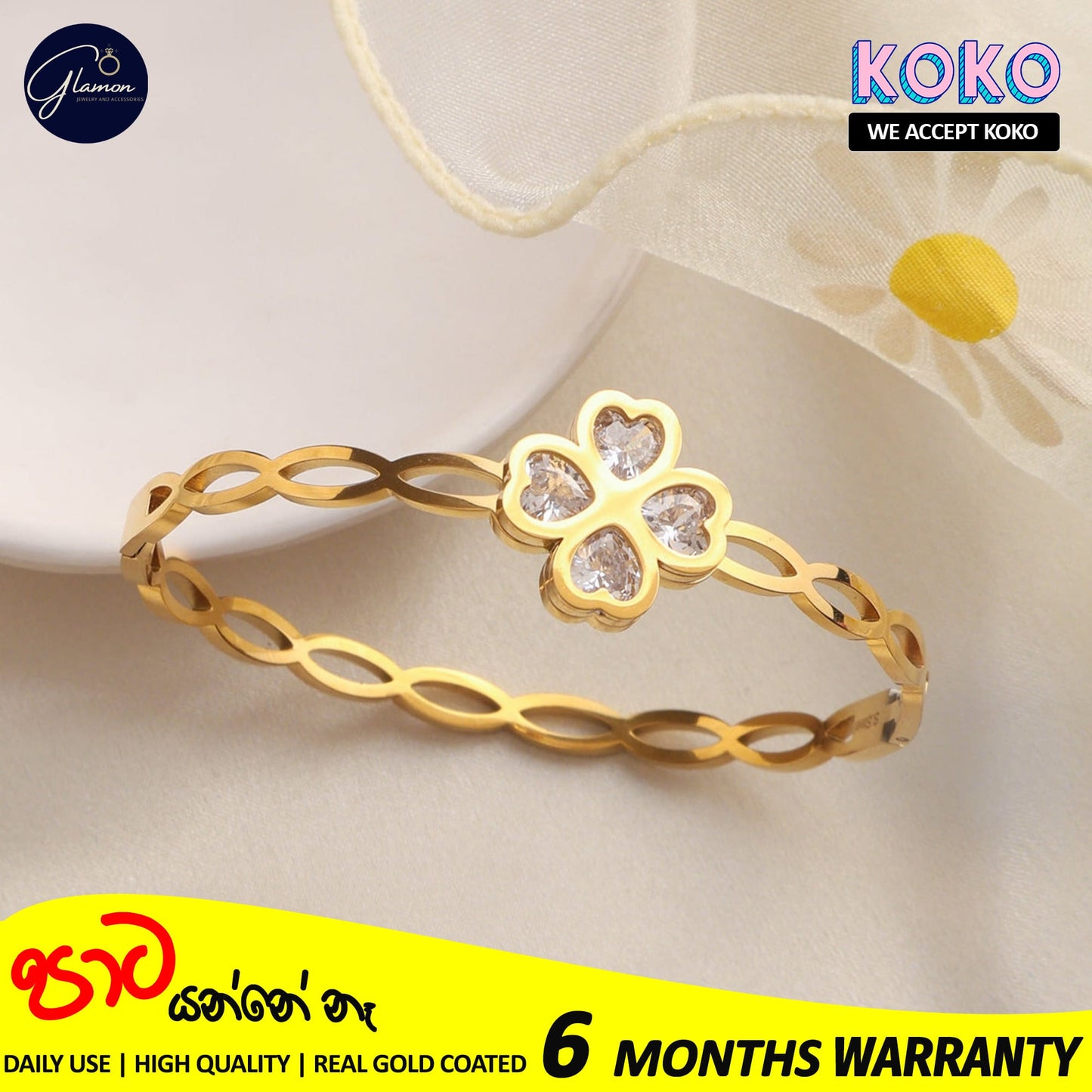Glamon Trendy Hollow Cubic Zirconia Luxury Stainless Steel Bangles For Women High Quality Lucky Leaf Korean Fashion Minimalist Bracelets For Girls Gift items Jewellery