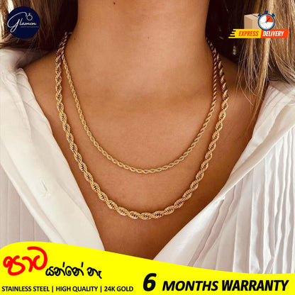 3mm Rope Chain Necklace Stainless Steel Waterproof Gold Color