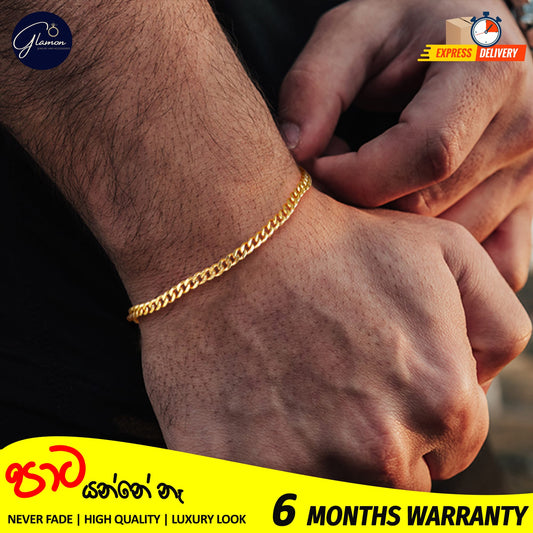 4mm Cuban Link Bracelet Gold Color Waterproof